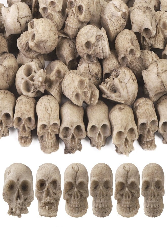 Vellibring 50pcs Halloween Mini Skull Decoration,Miniature Realistic Resin Skeleton Head Halloween Skull Heads Figurine for Vase Filler Trick Toy Party Table Decor - Image 1